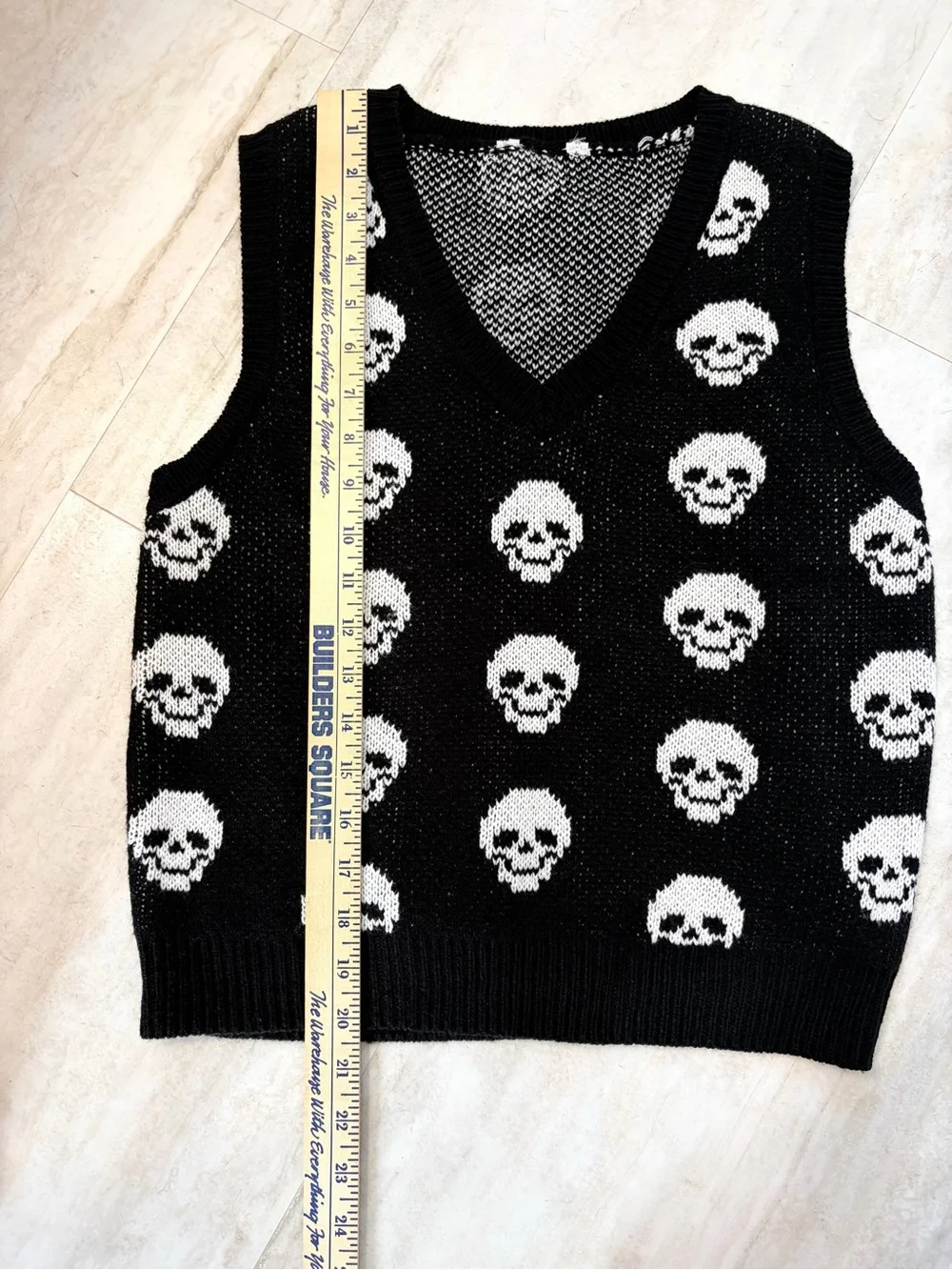 Black Skull Sweater Vest Goth Grunge Emo Punk Alt Y2K Skeleton Knit Whimsigoth - Picture 6 of 7